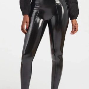 Spanx Faux Patent Leather Leggings in Black Size XL  Shiny High Rise Ankle